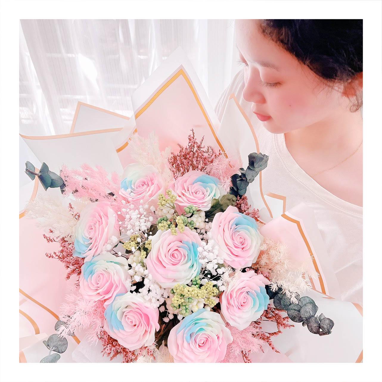 Hoa khô/Hoa bất tử size lớn tone màu hồng/xanh dương