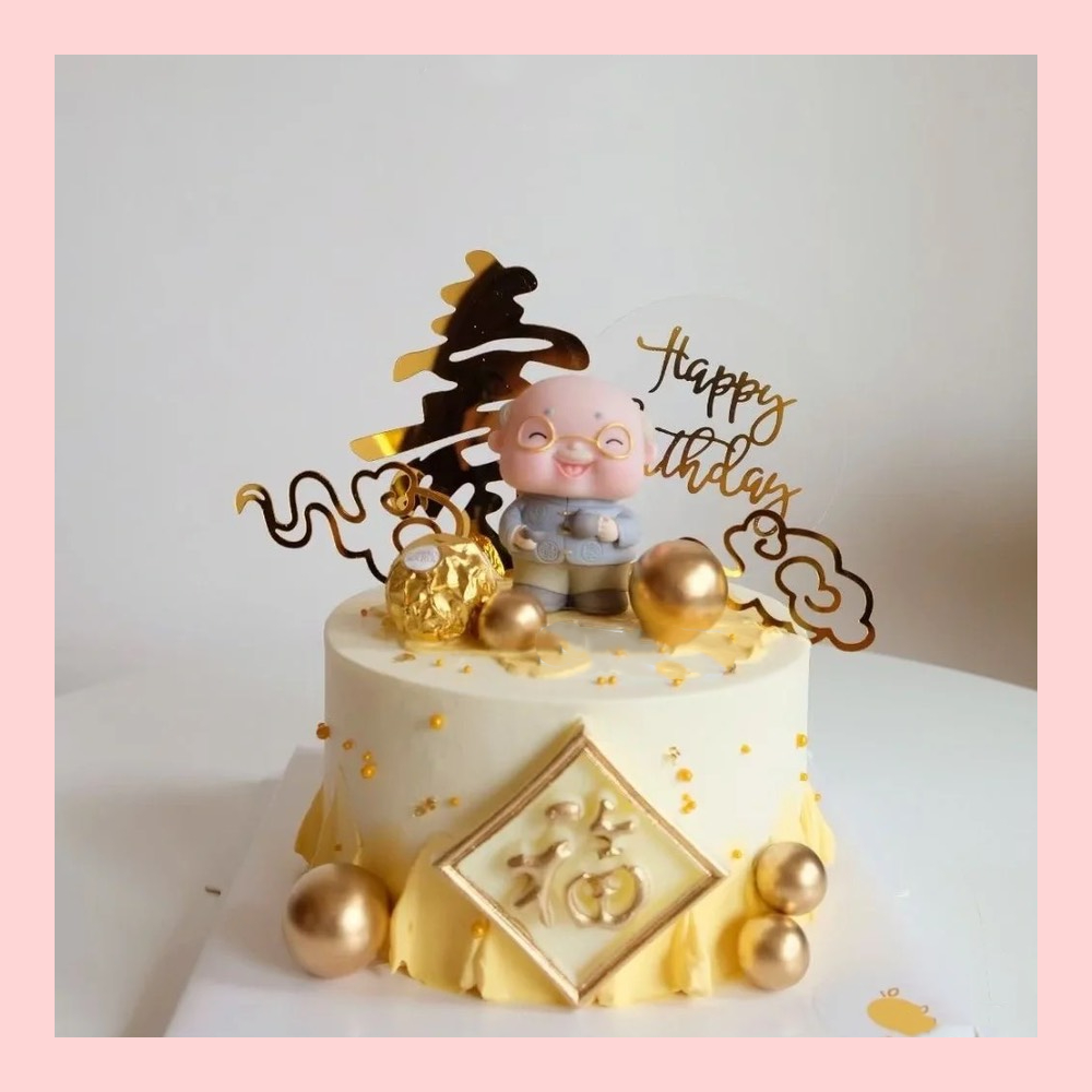 Bánh kem mừng thọ truyền thống tone vàng/hồng