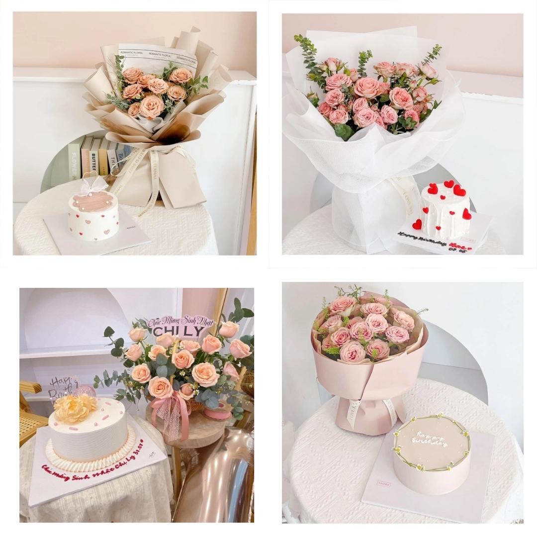 Set bánh & hoa tone cappuccino