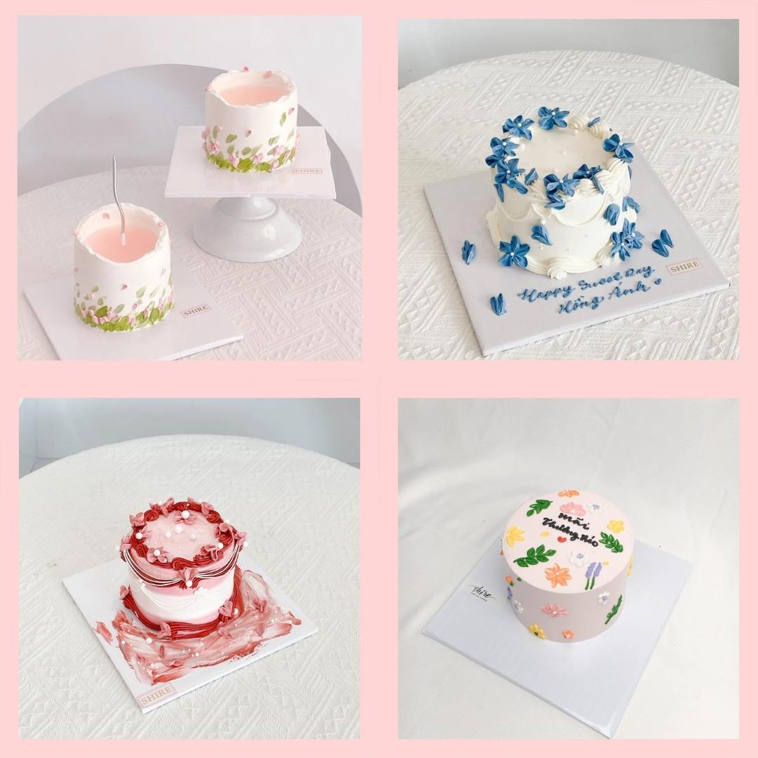 Bánh mini vẽ hoa - Bánh kem bơ mini 10-12cm