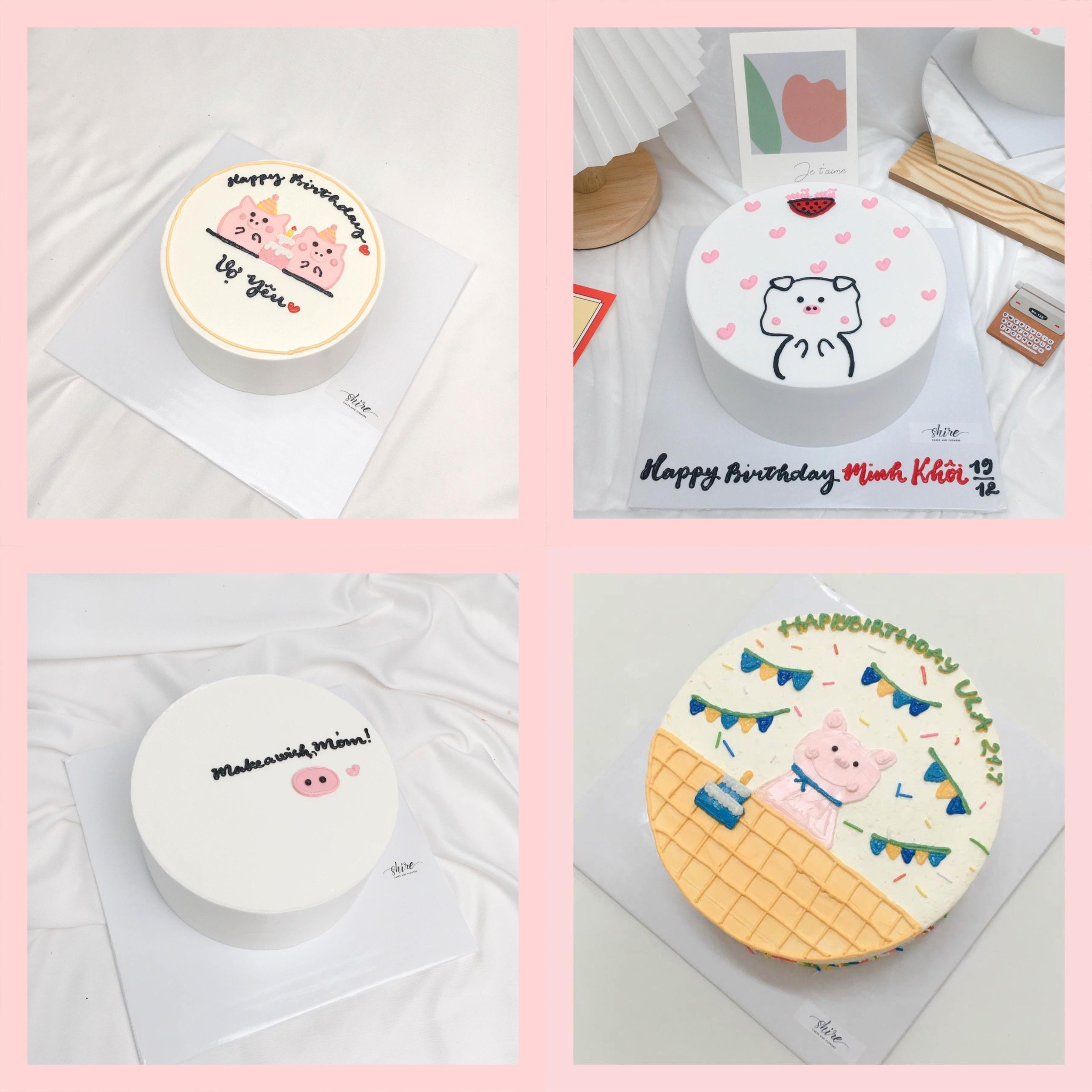 Bánh vẽ hình con heo dễ thương - Bánh sinh nhật trẻ em