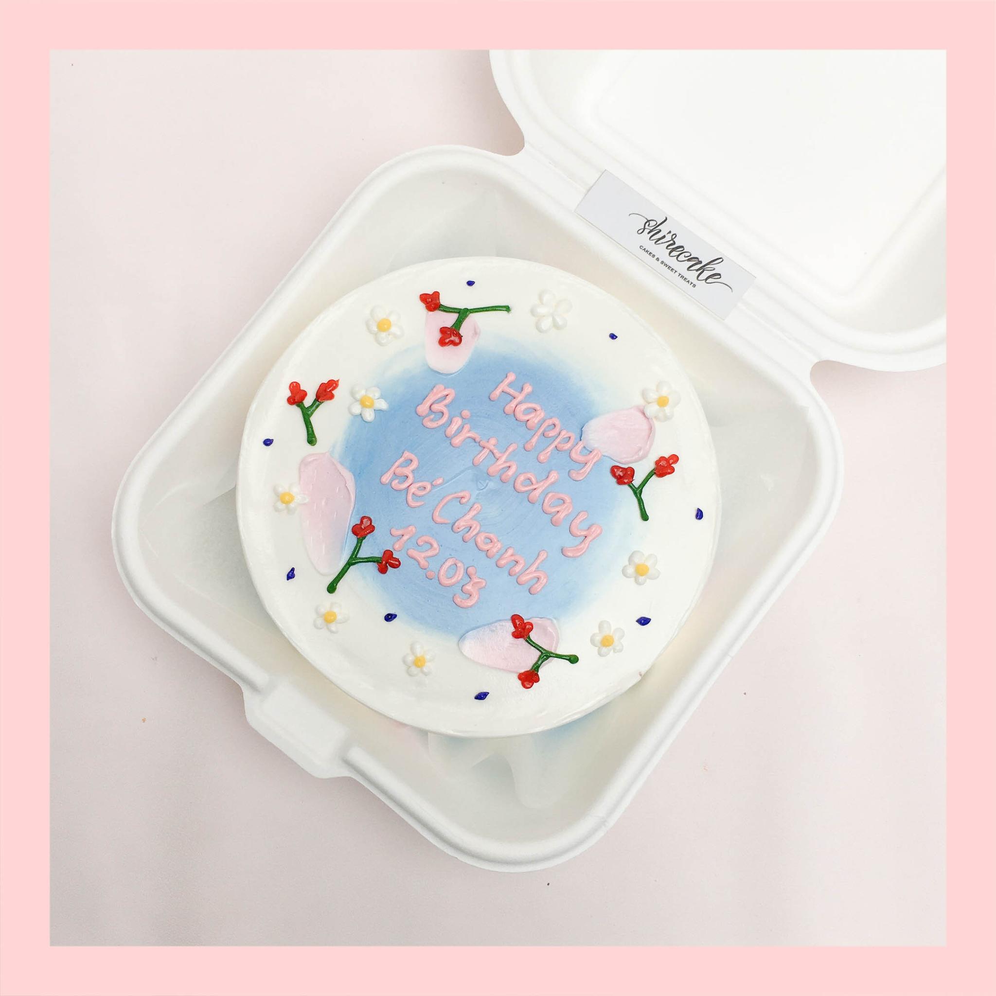 Mini Bento vẽ hoa lá - Bánh kem bơ mini hộp bã mía