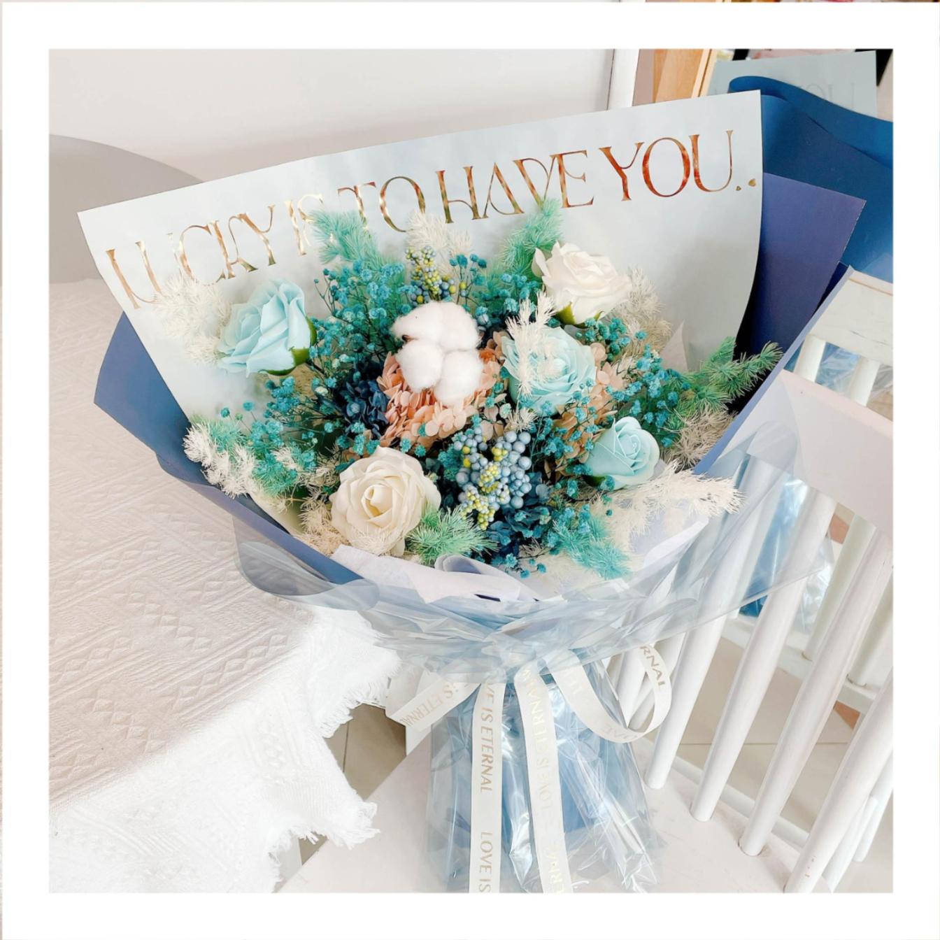 Hoa khô/Hoa bất tử size lớn tone màu hồng/xanh dương