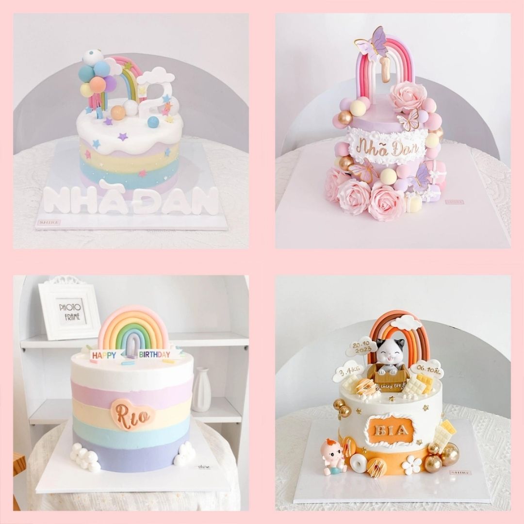Bánh kem tạo hình cầu vồng cho bé gái- Bánh kem fondant