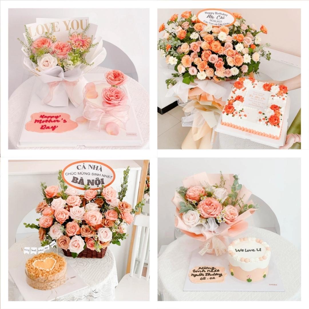 Set bánh & hoa tone cam