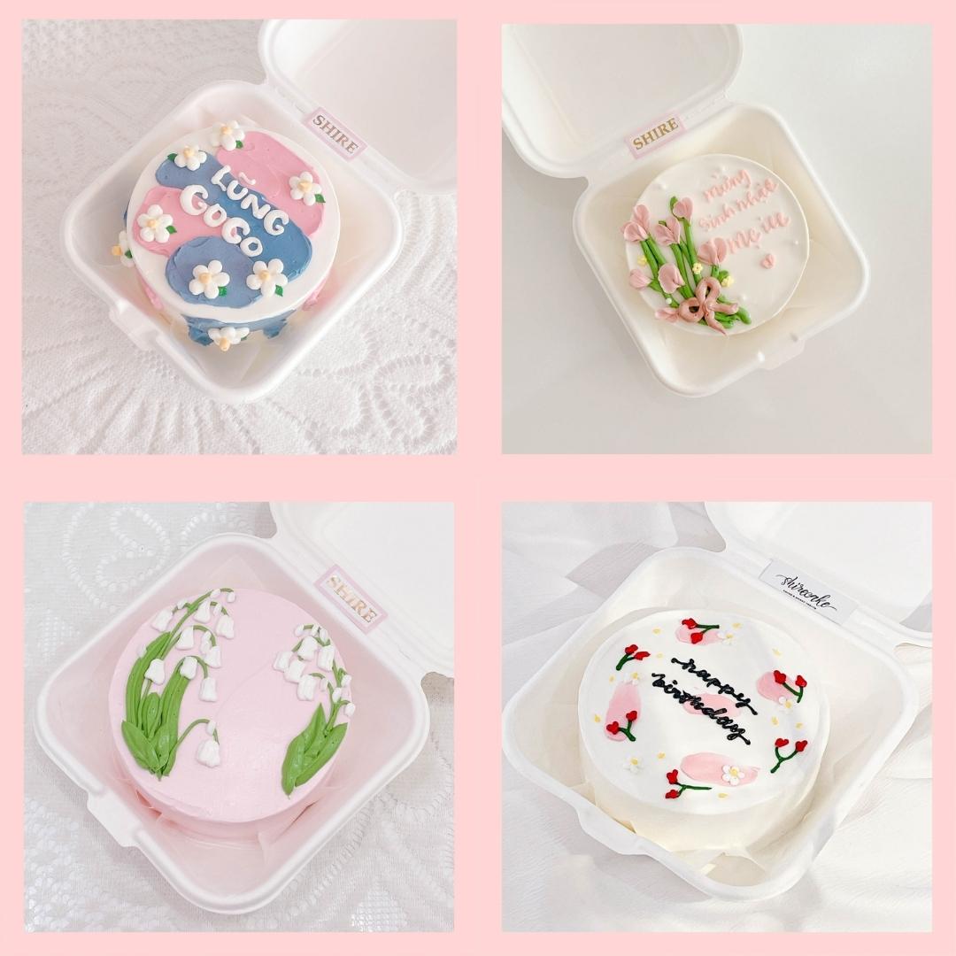 Mini Bento vẽ hoa lá - Bánh kem bơ mini hộp bã mía