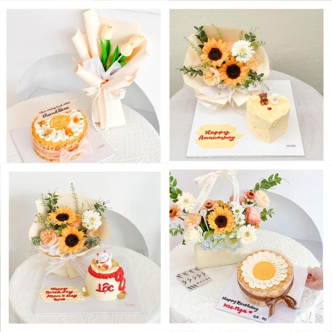 Set bánh & hoa tone vàng
