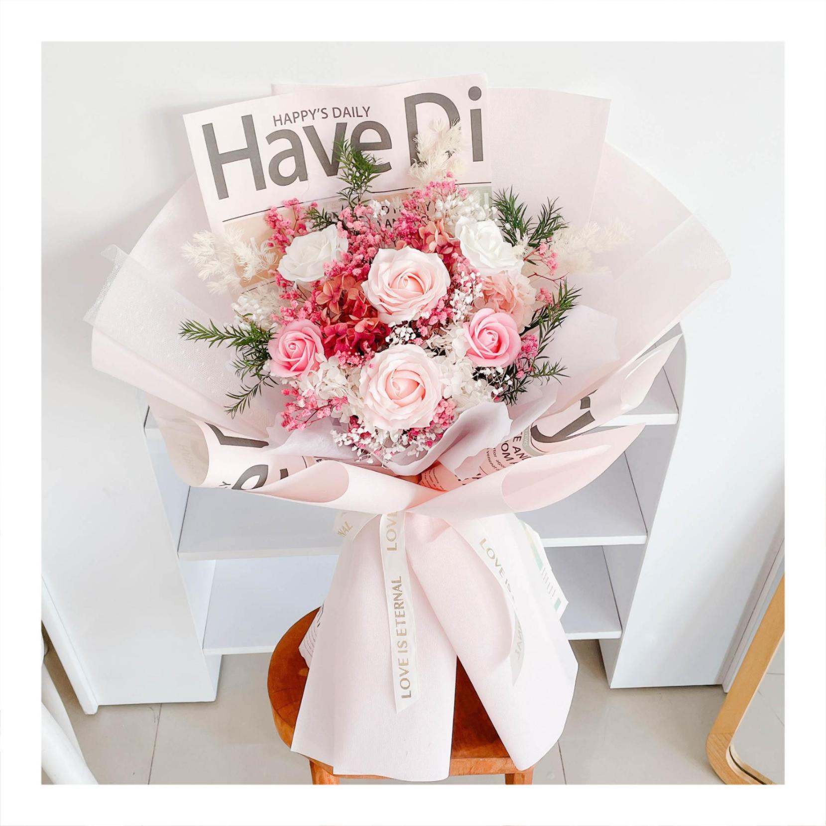 Hoa khô/Hoa bất tử size lớn tone màu hồng/đỏ