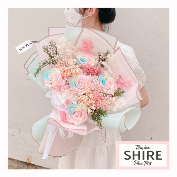 Hoa khô/Hoa bất tử size lớn tone màu hồng/xanh dương
