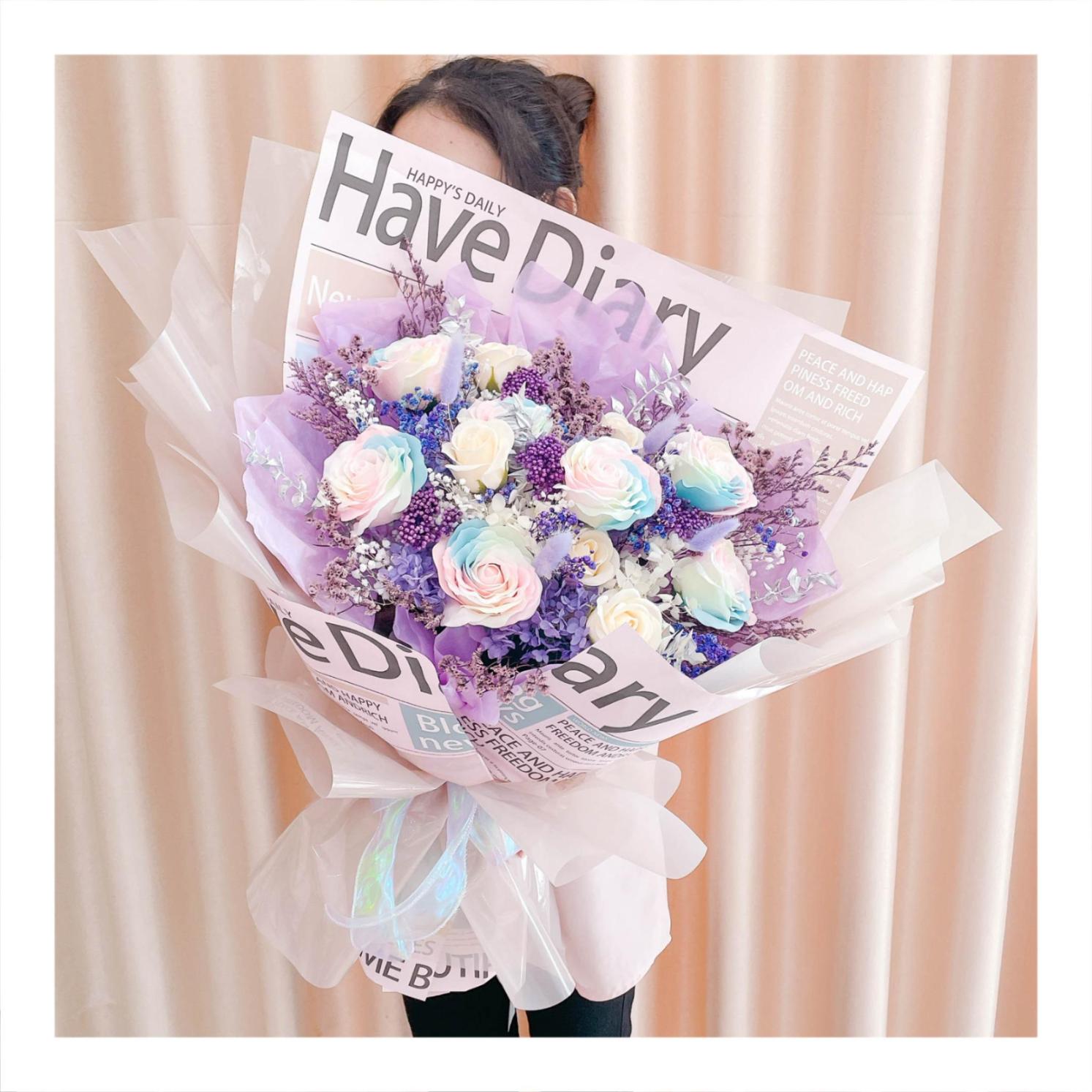 Hoa khô/Hoa bất tử size lớn tone màu tím