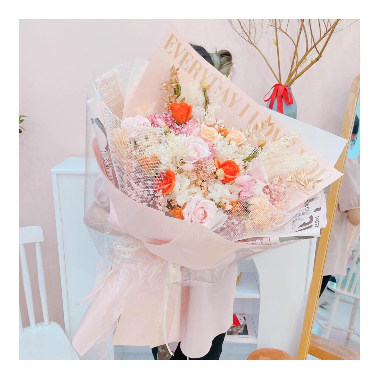 Hoa khô/Hoa bất tử size lớn tone màu vàng/cam