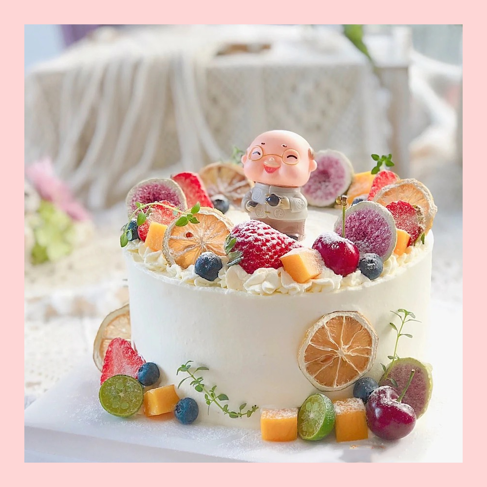 Bánh kem mừng thọ truyền thống tone vàng/hồng