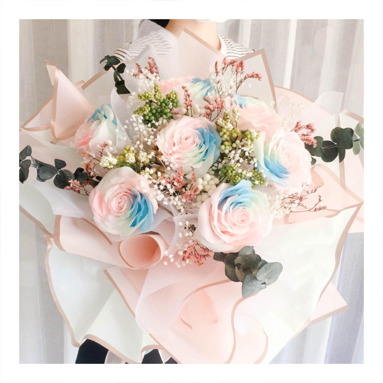 Hoa khô/Hoa bất tử size lớn tone màu hồng/xanh dương