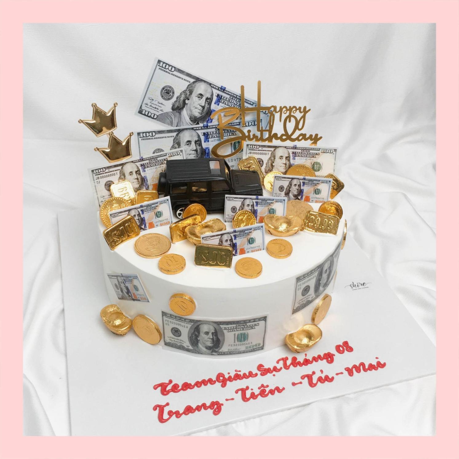 Bánh kem trang trí tiền - Bánh kem sinh nhật cho nam