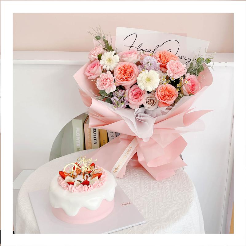 Set bánh & hoa tone hồng