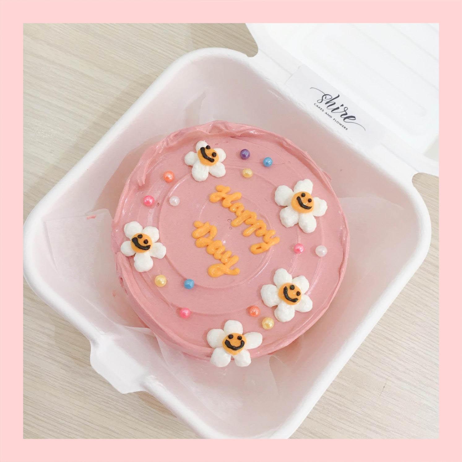 Mini Bento vẽ hoa lá - Bánh kem bơ mini hộp bã mía