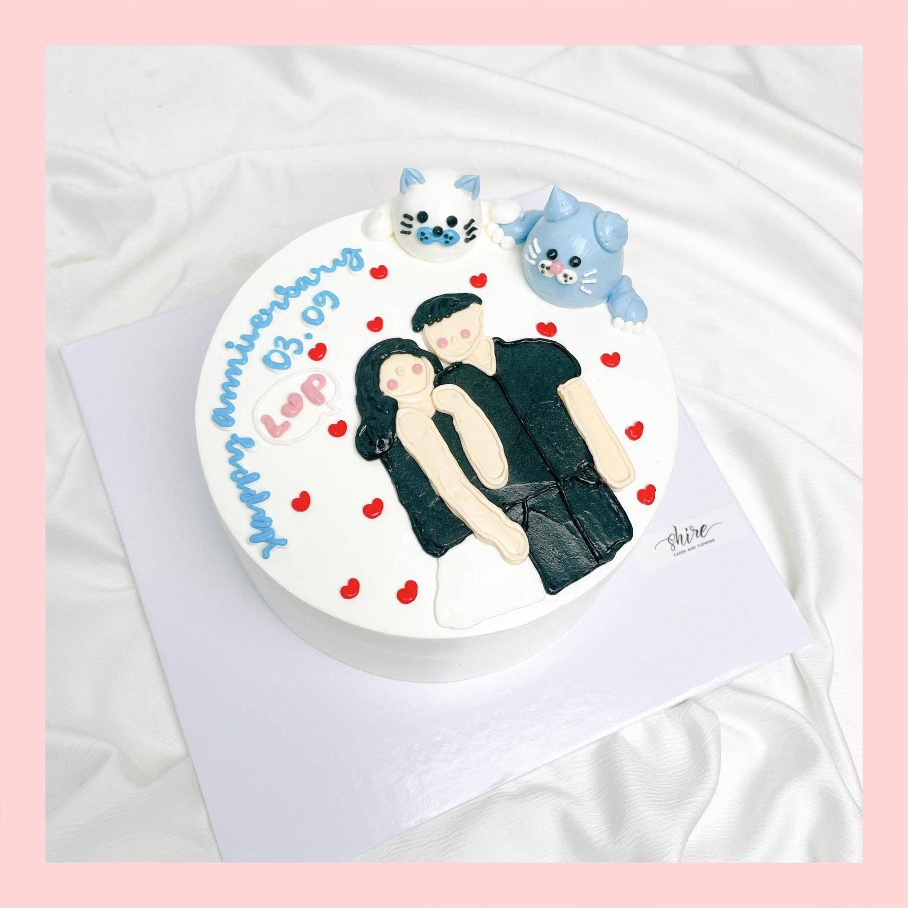 Bánh vẽ hình cặp đôi - Bánh kem sinh nhật