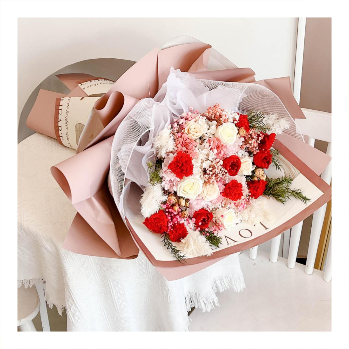 Hoa khô/Hoa bất tử size lớn tone màu hồng/đỏ