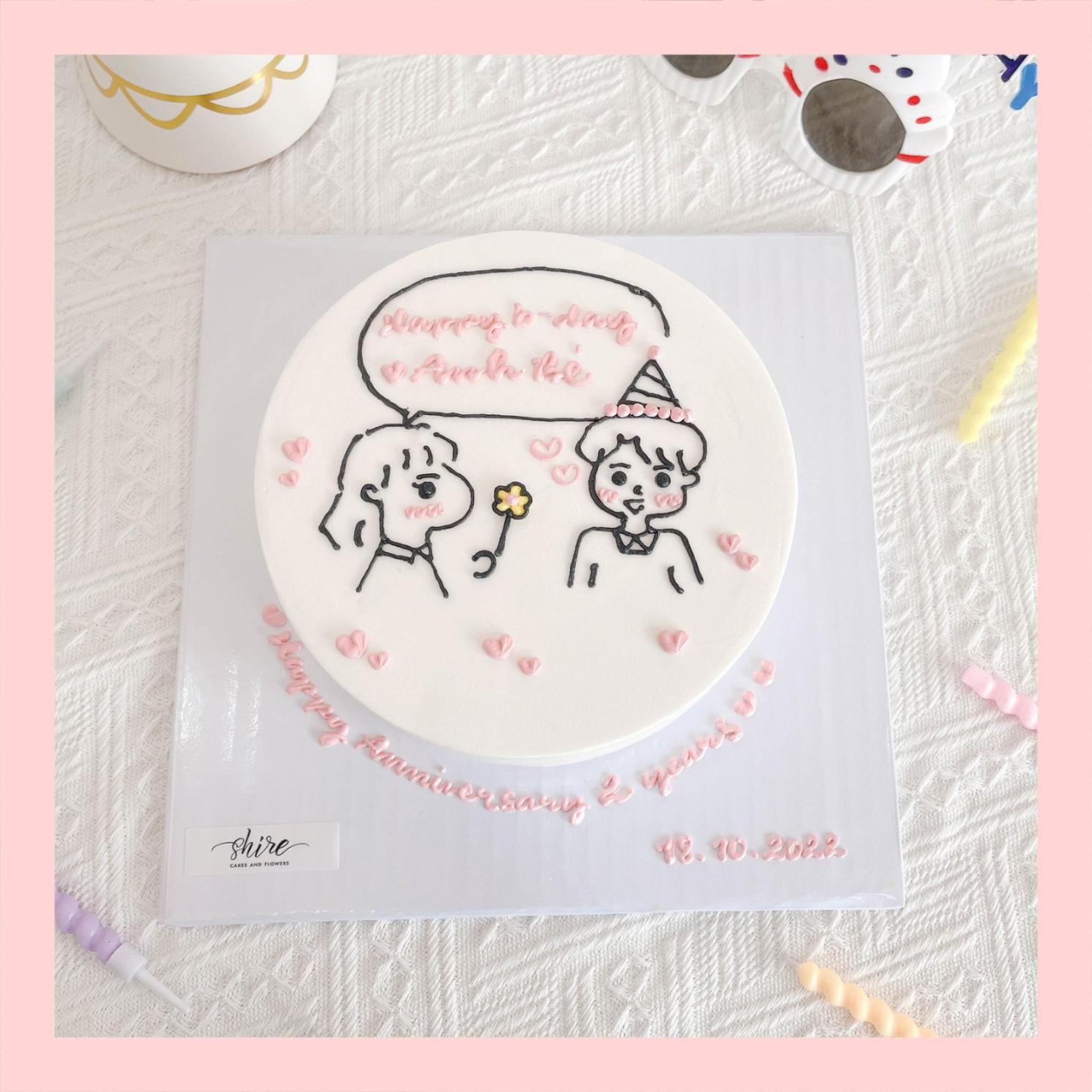 Bánh vẽ hình cặp đôi - Bánh kem sinh nhật