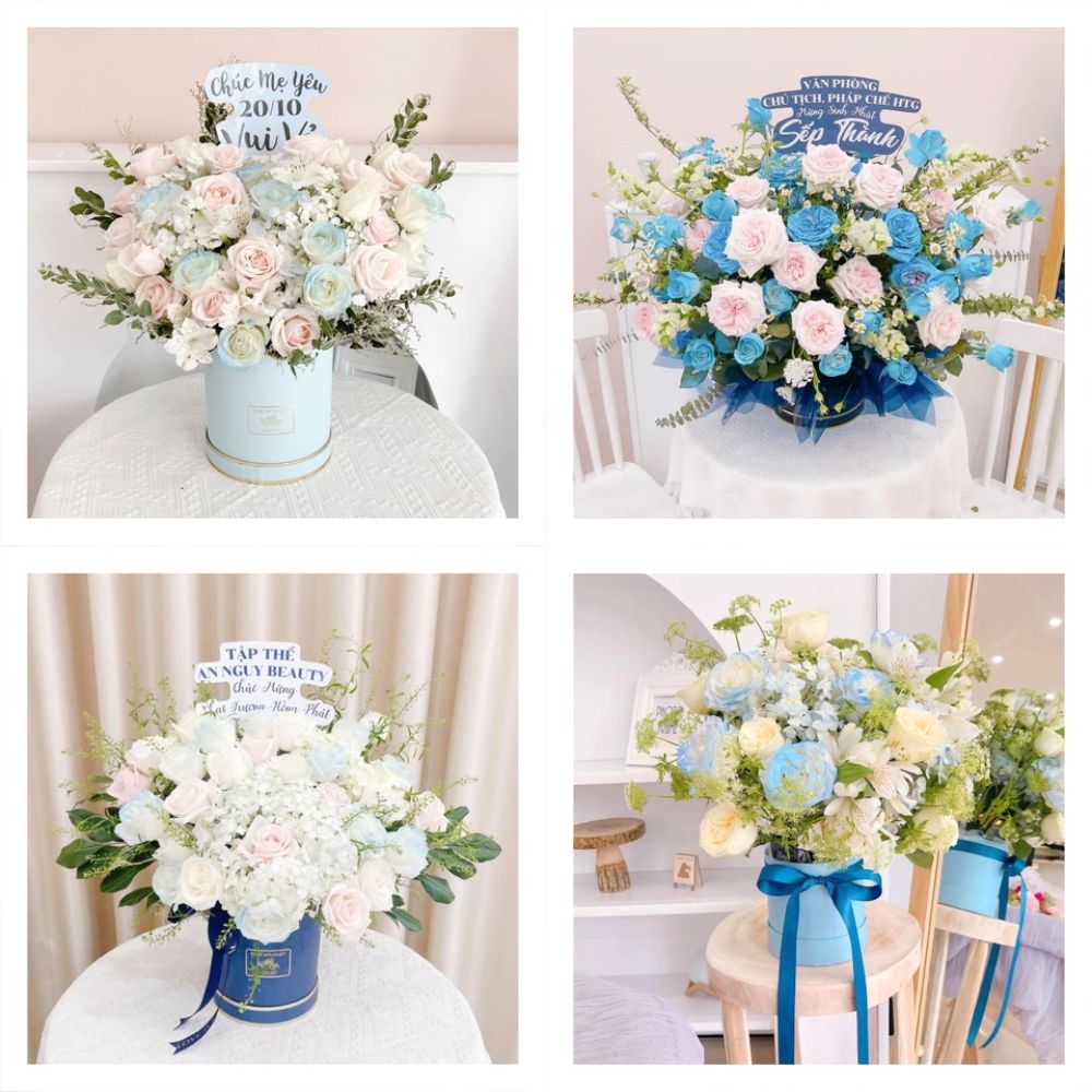 Giỏ/ Hộp hoa tươi tone xanh dương