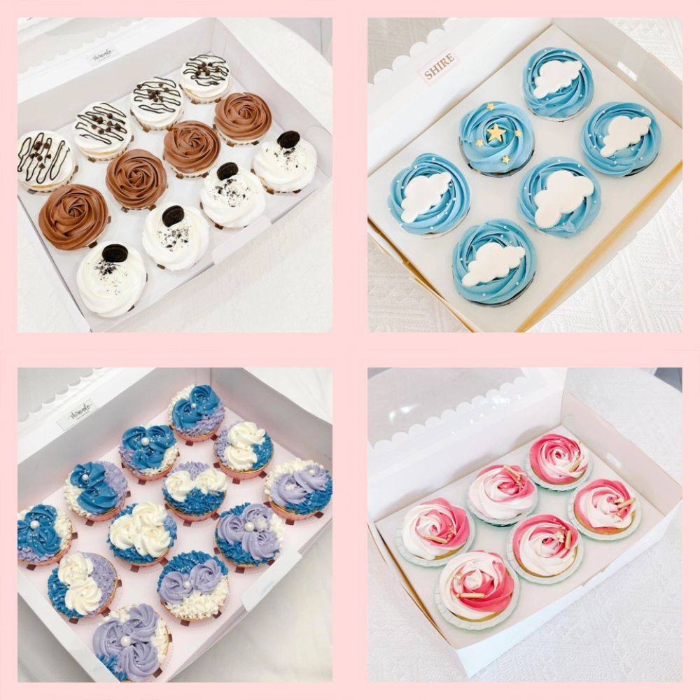 Set cupcake hoa kem bơ - Bánh sinh nhật dạng cupcake ổ