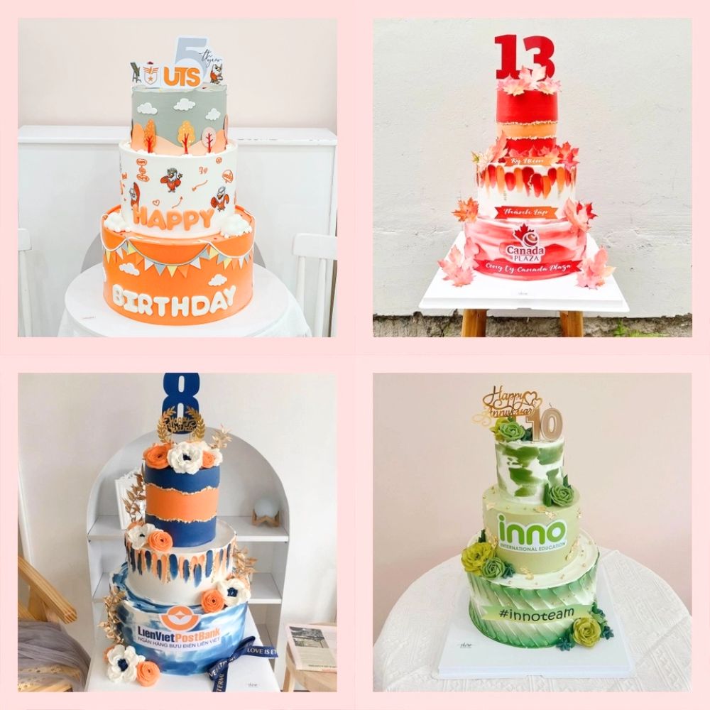 Bánh kem 3 tầng theo logo doanh nghiệp/công ty