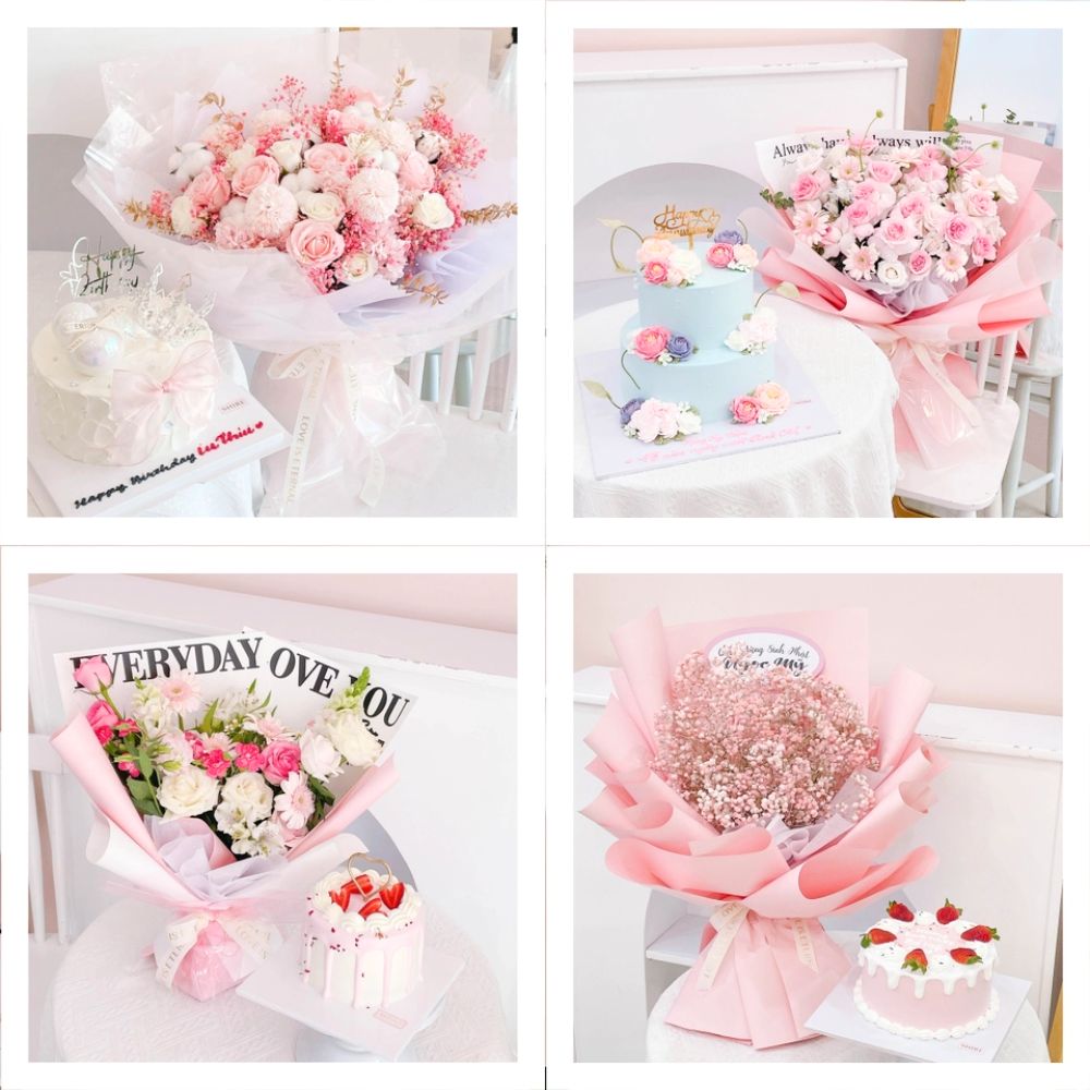 Set bánh & hoa tone hồng