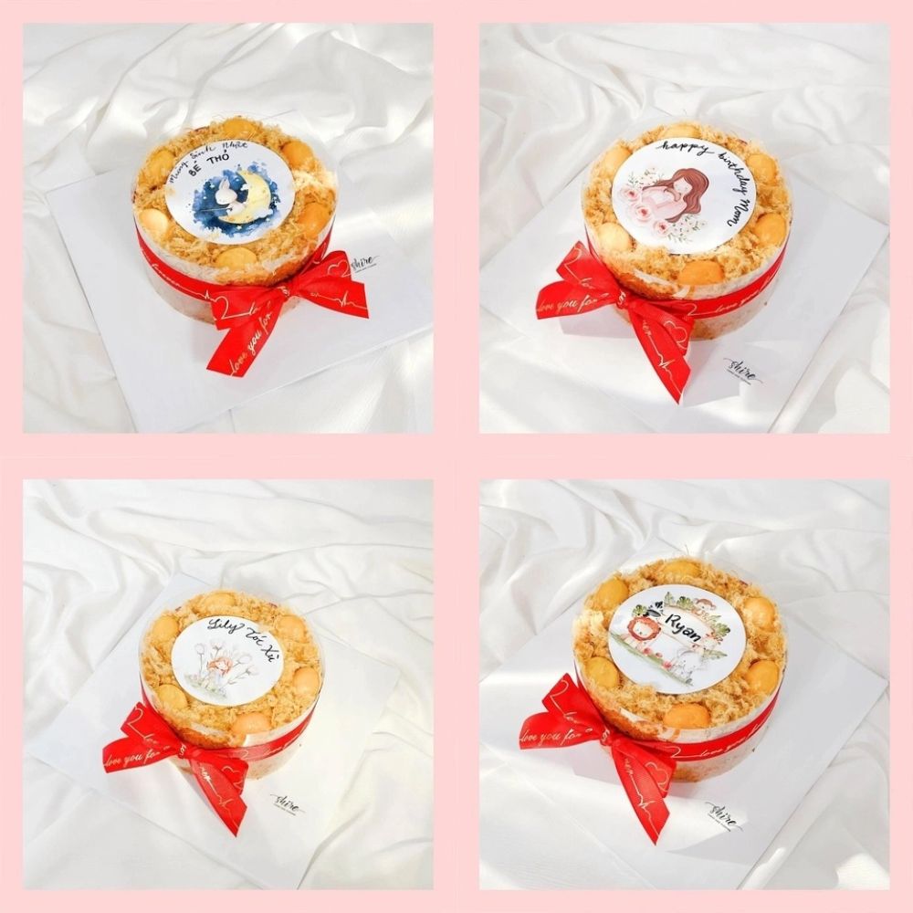 Bông lan trứng muối in hình dễ thương - Bánh sinh nhật bông lan trứng muối hai loại sốt phô mai và sốt bơ