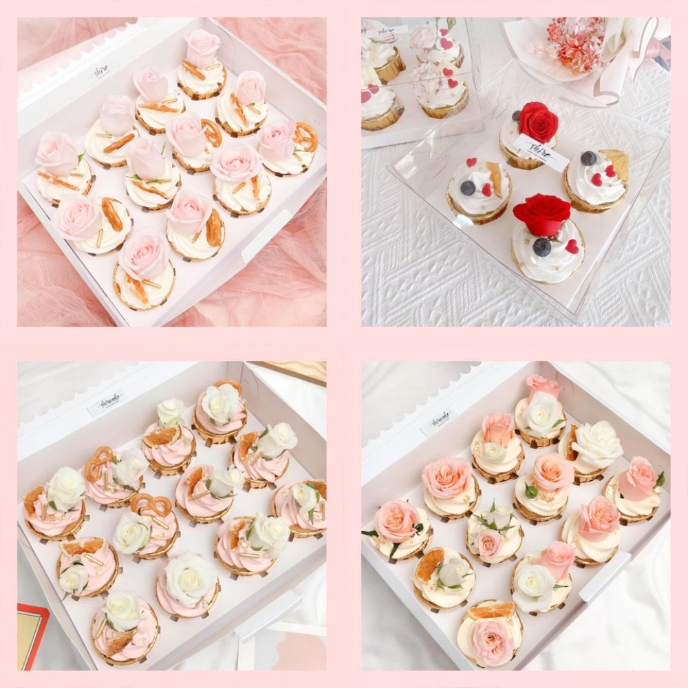 Set cupcake hoa tươi kem sữa - Bánh sinh nhật dạng cupcake ổ nhân mứt đủ vị