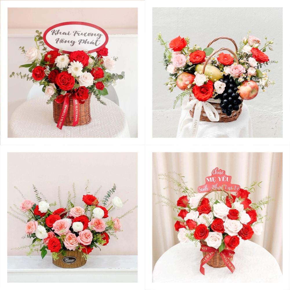 Giỏ/ Hộp hoa tươi tone đỏ
