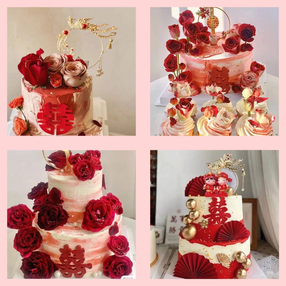 Bánh kem cưới tone đỏ phong cách Trung Hoa