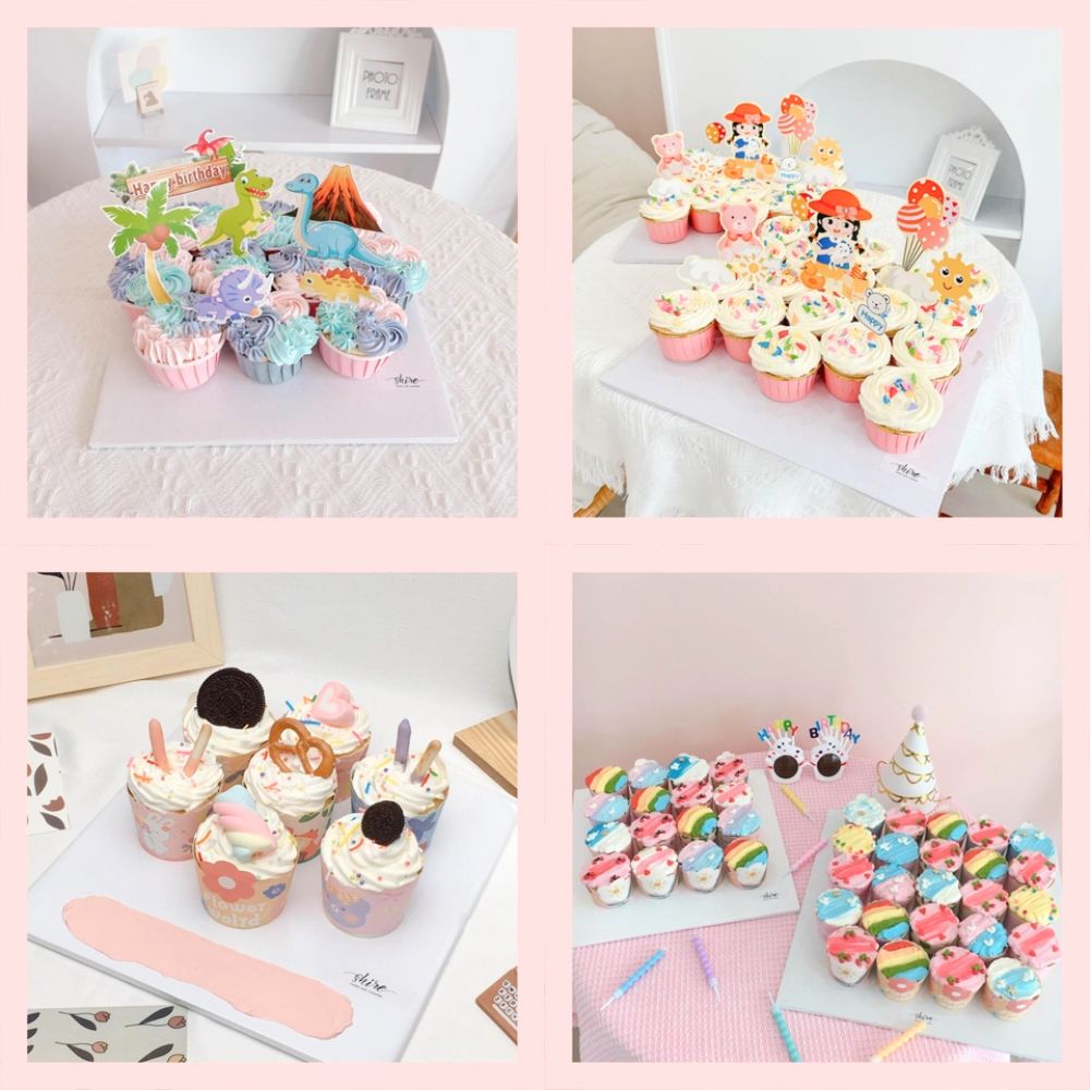 Set cupcake trang trí cho bé dễ thương kem sữa - Bánh sinh nhật dạng cupcake ổ