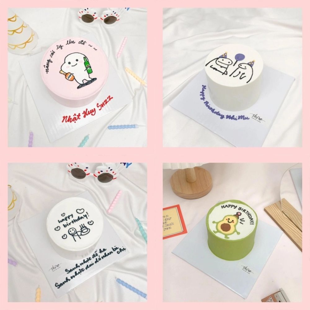 Bánh mini vẽ hình funny bựa - Bánh kem bơ mini 10-12cm