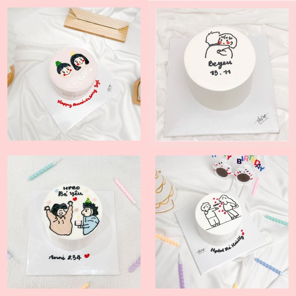 Bánh mini vẽ hình cặp đôi- Bánh kem bơ mini 10-12cm