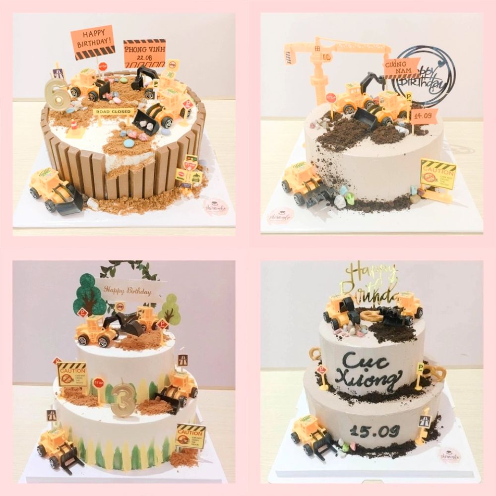 Bánh kem xe cần cẩu/công trường - Bánh sinh nhật bé trai