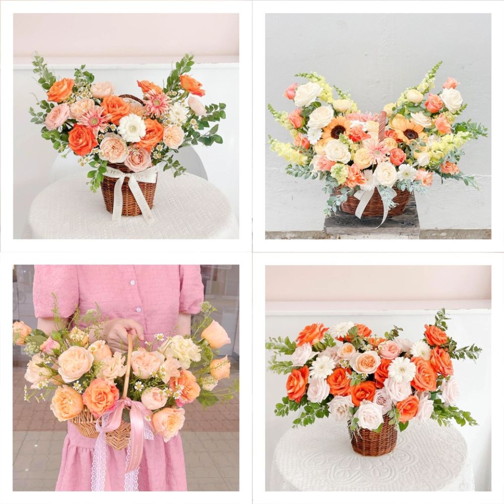 Giỏ/ Hộp hoa tươi tone cam