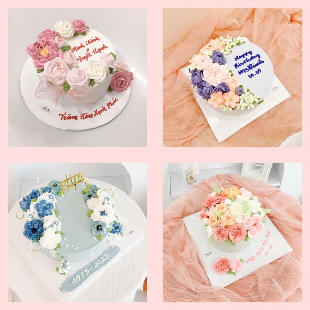 Bánh kem cưới bỏ quả 1 tầng trang trí hoa kem