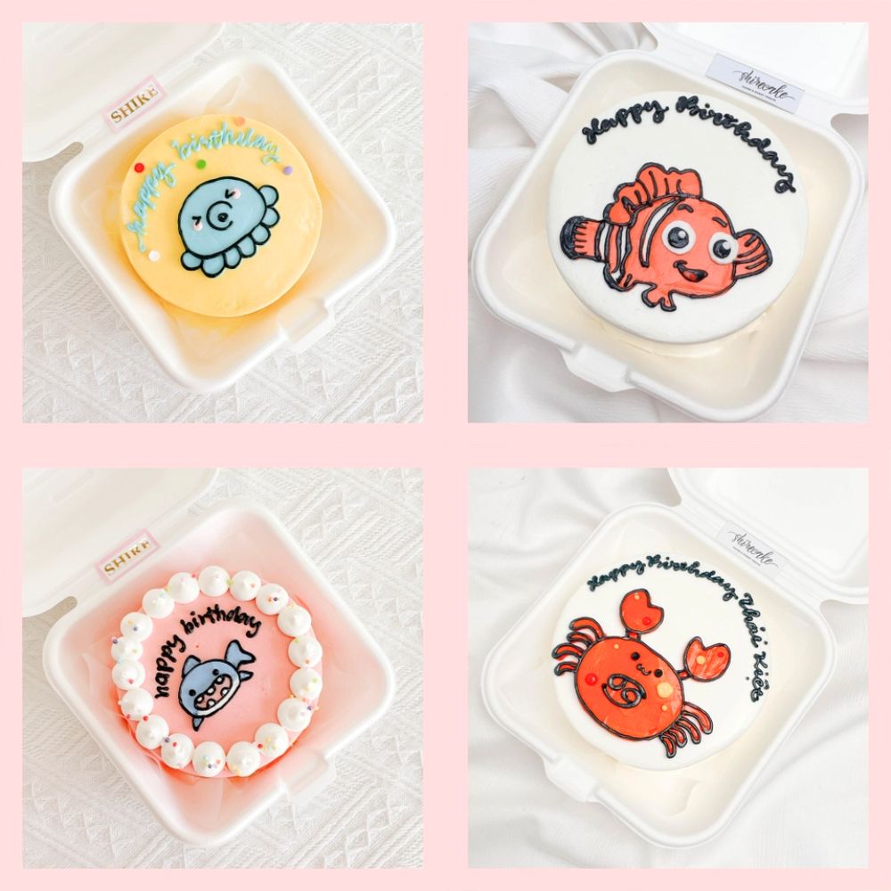 Mini Bento hình động vật biển dễ thương - Bánh kem bơ mini hộp bã mía