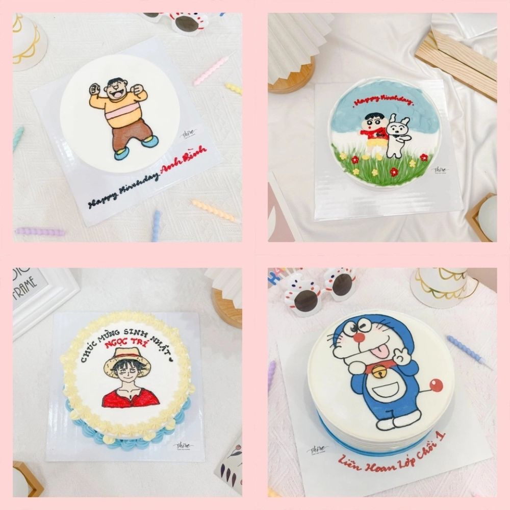 Bánh vẽ hình cu Shin/ One Piece/ Doraemon/ Conan dễ thương - Bánh sinh nhật trẻ em