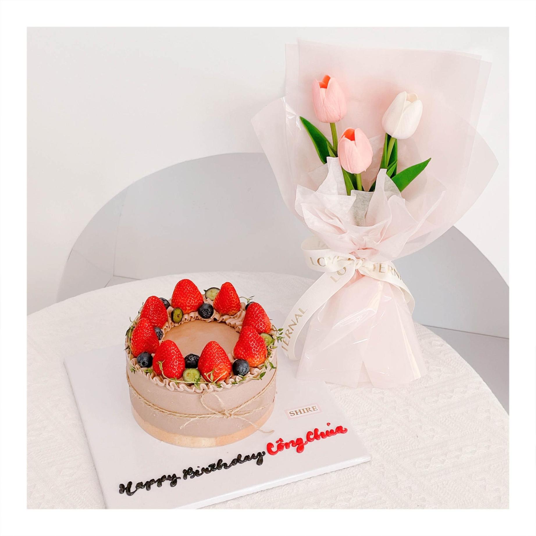 Set bánh & hoa tone hồng