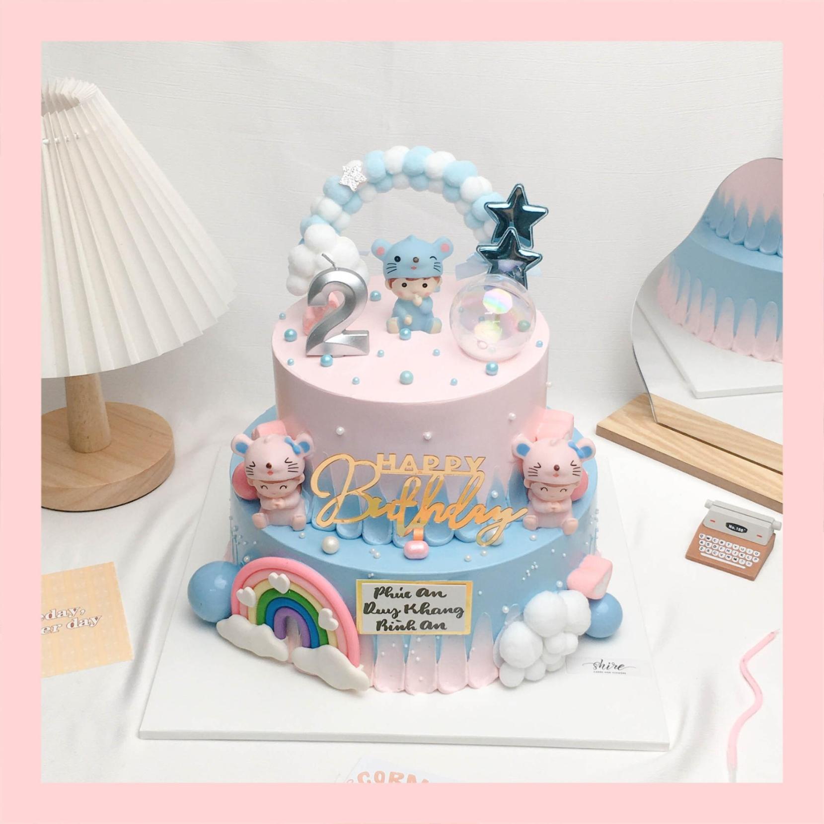 Bánh kem 2 tầng cho bé gái - Bánh sinh nhật bé gái hai tầng