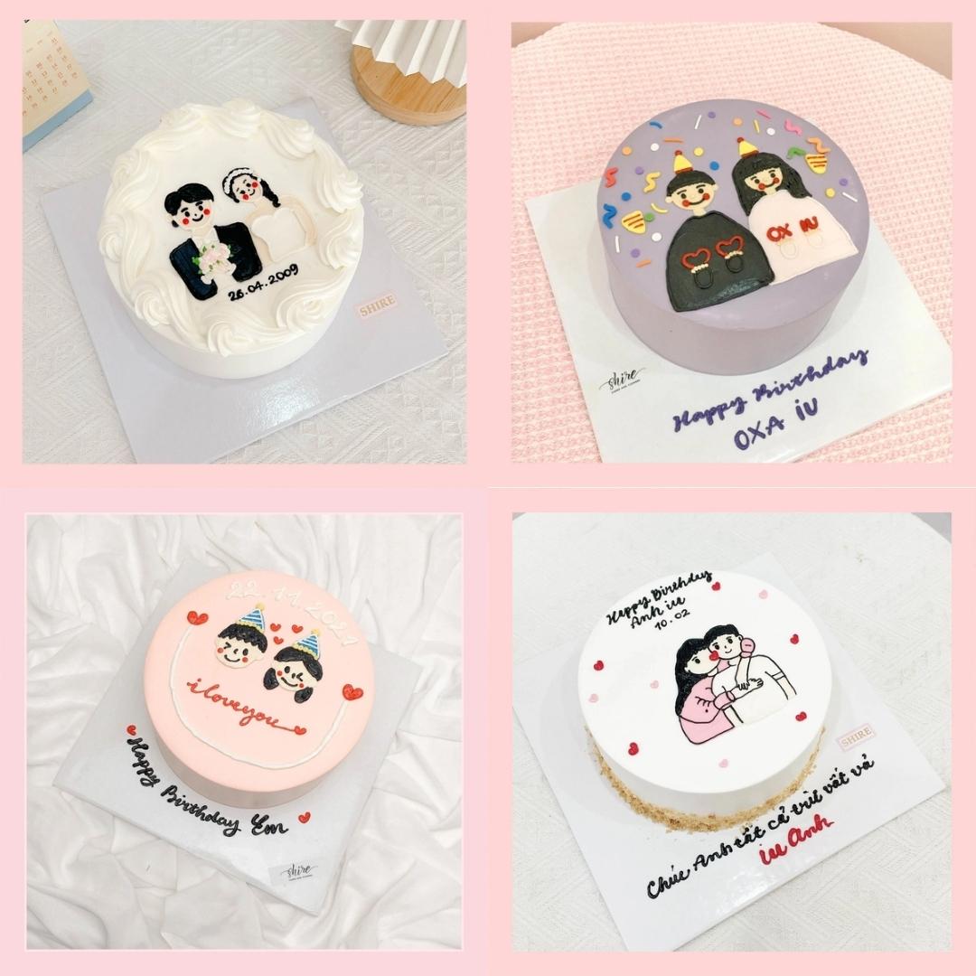 Bánh vẽ hình cặp đôi - Bánh kem sinh nhật