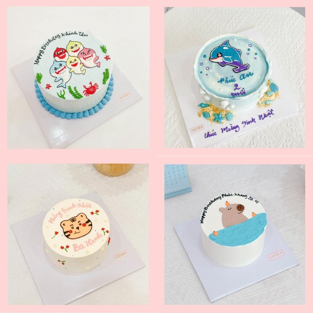 Bánh vẽ hình các con vật dễ thương - Bánh sinh nhật trẻ em