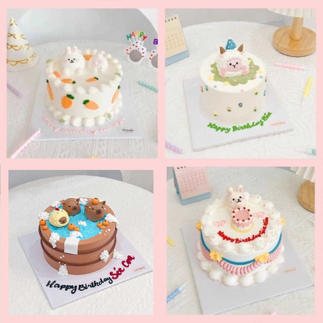 Bánh bơm thú hình con thỏ/con nhím/con cừu/capybara 3D dễ thương - Bánh sinh nhật trẻ em