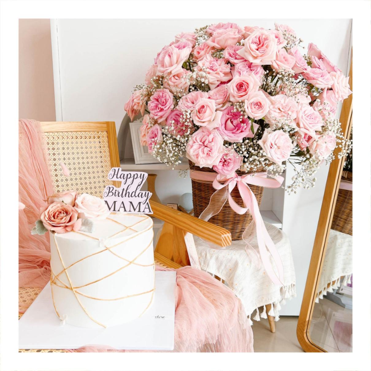 Set bánh & hoa tone hồng