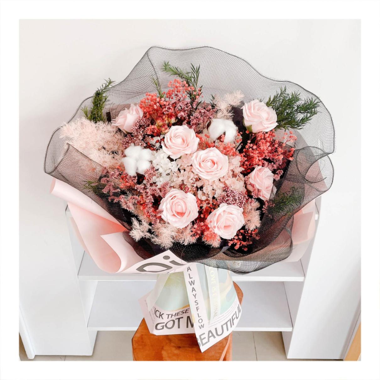 Hoa khô/Hoa bất tử size lớn tone màu hồng/đỏ