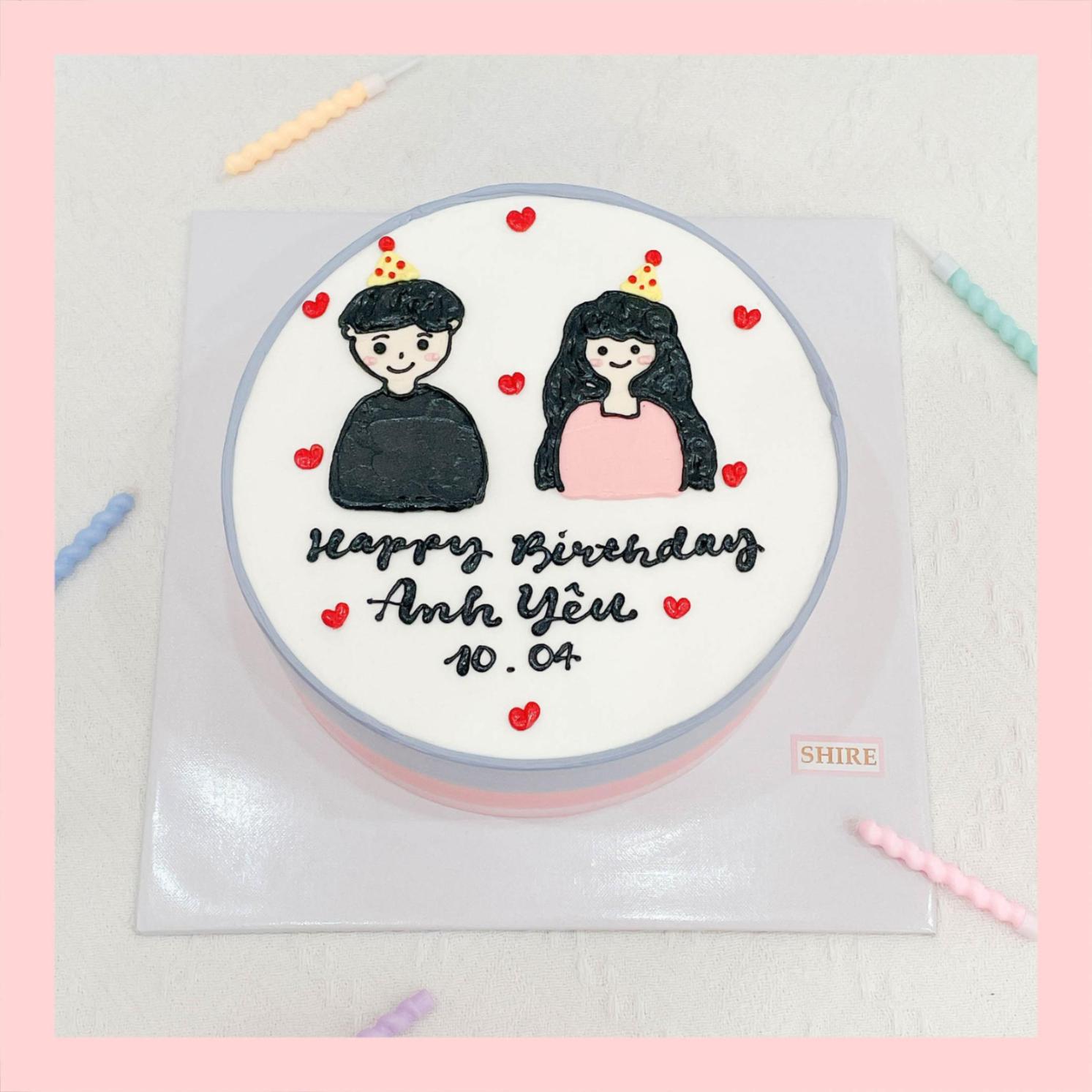 Bánh vẽ hình cặp đôi - Bánh kem sinh nhật