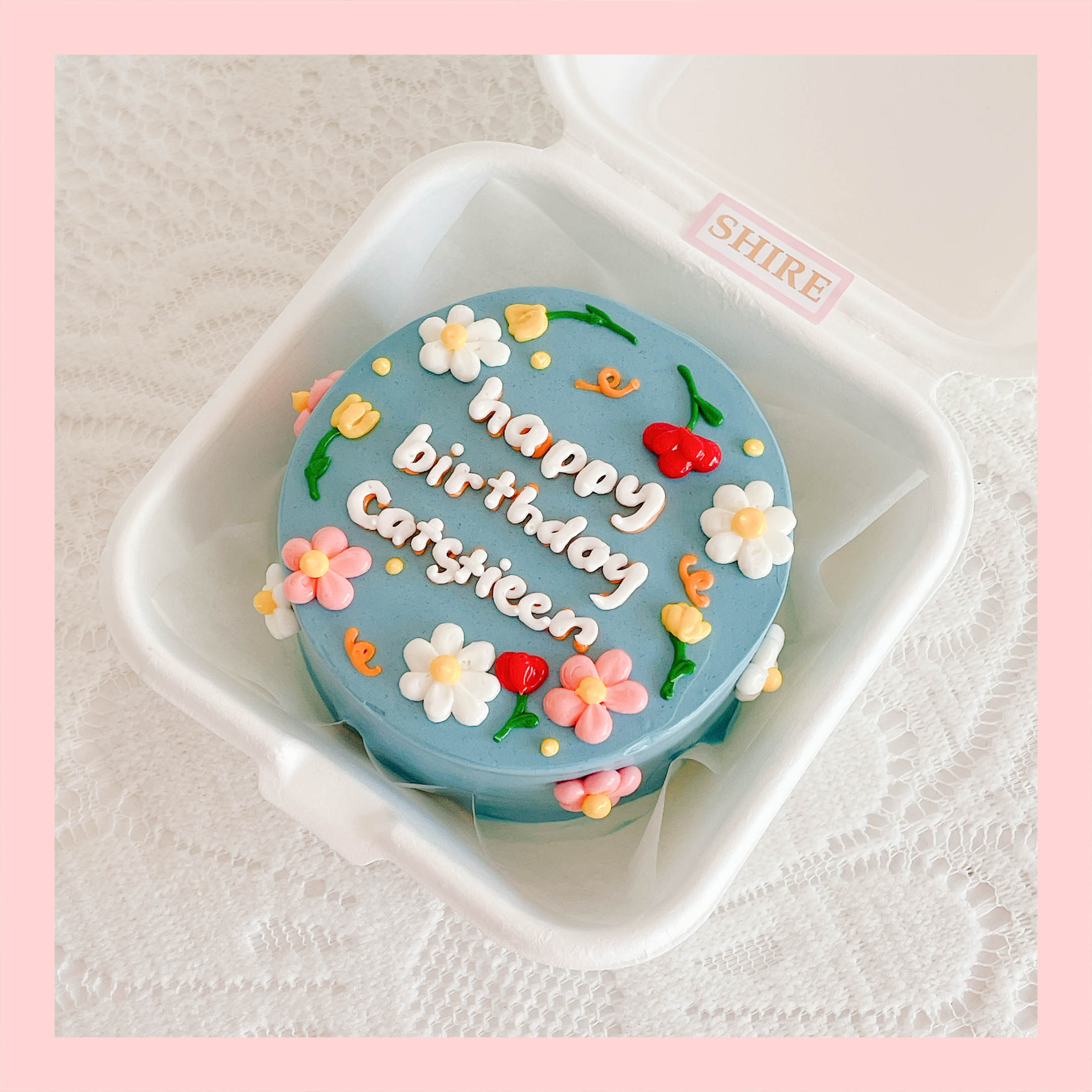 Mini Bento vẽ hoa lá - Bánh kem bơ mini hộp bã mía