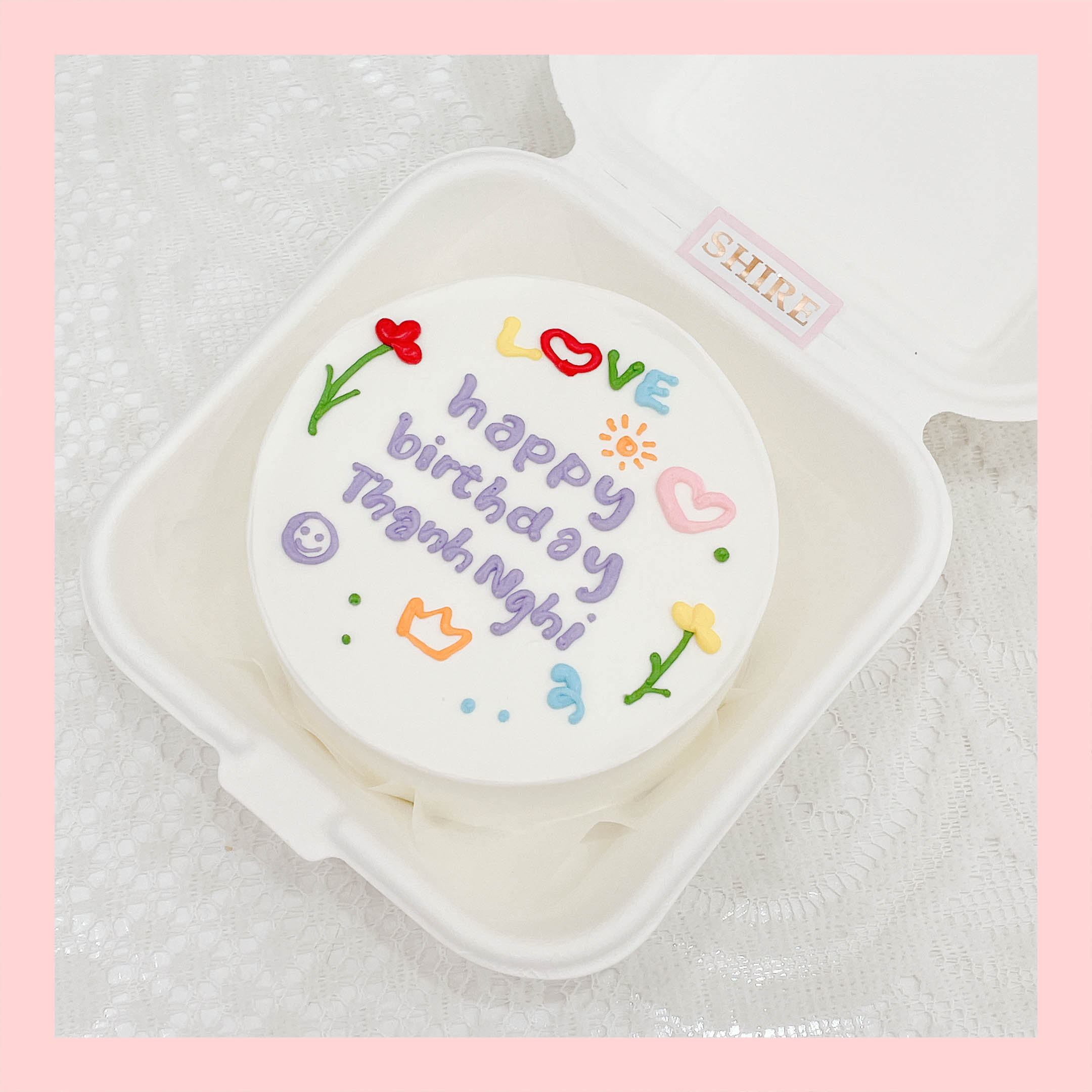 Mini Bento vẽ hoa lá - Bánh kem bơ mini hộp bã mía