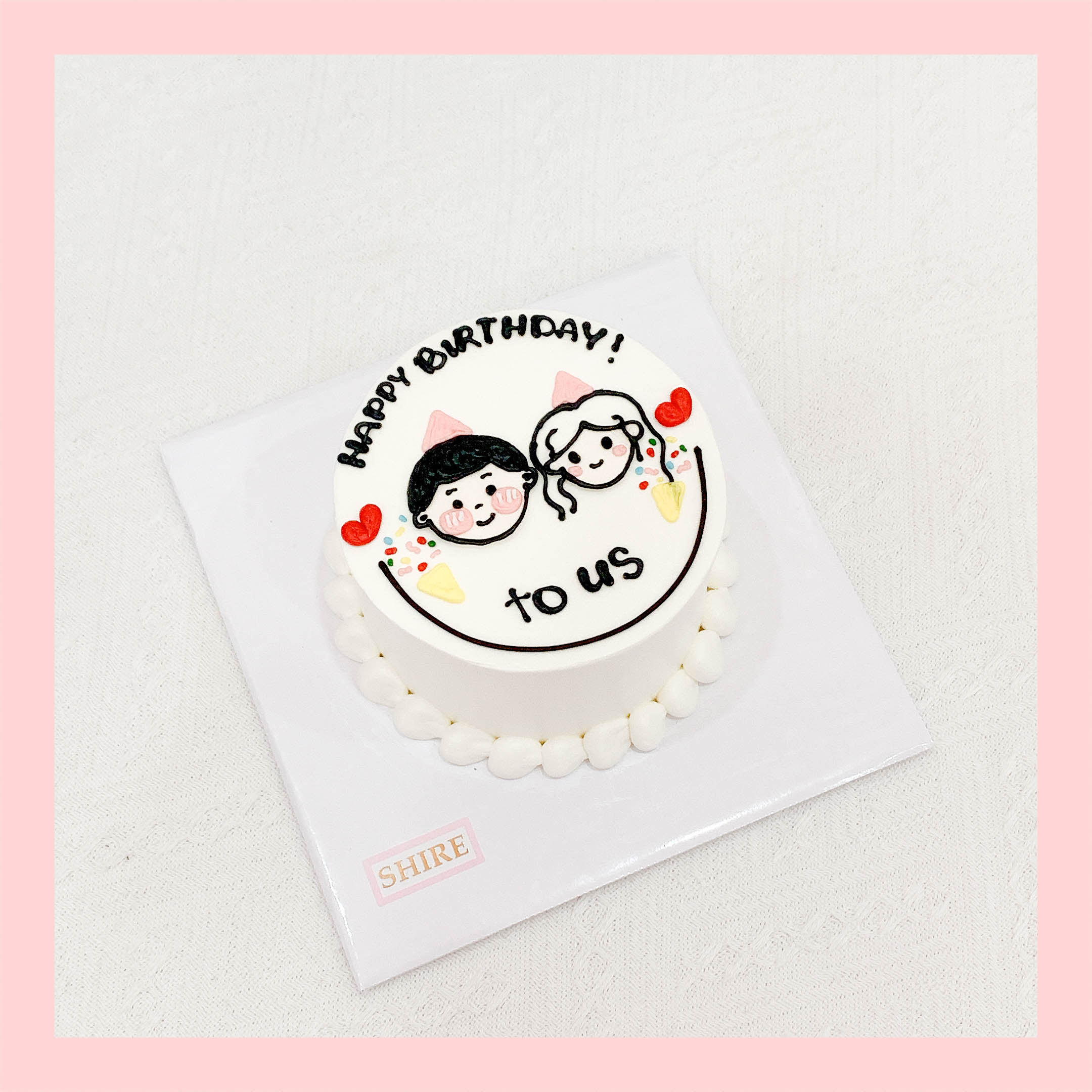 Bánh mini vẽ hình cặp đôi- Bánh kem bơ mini 10-12cm